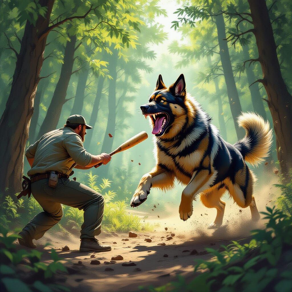 Fierce German Shepherd Attacks Man in Forest