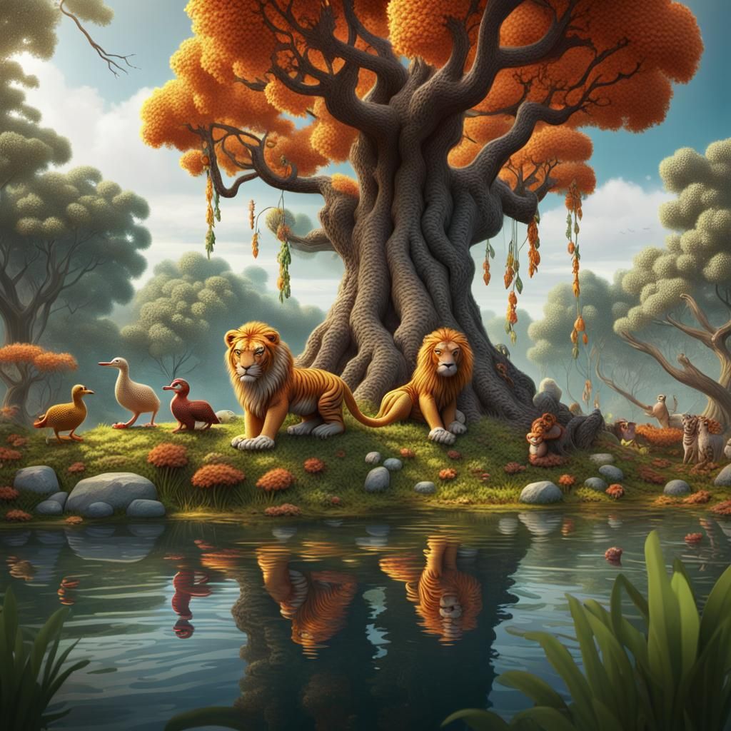 Enchanted Forest with Crochet Animals: Digital Art