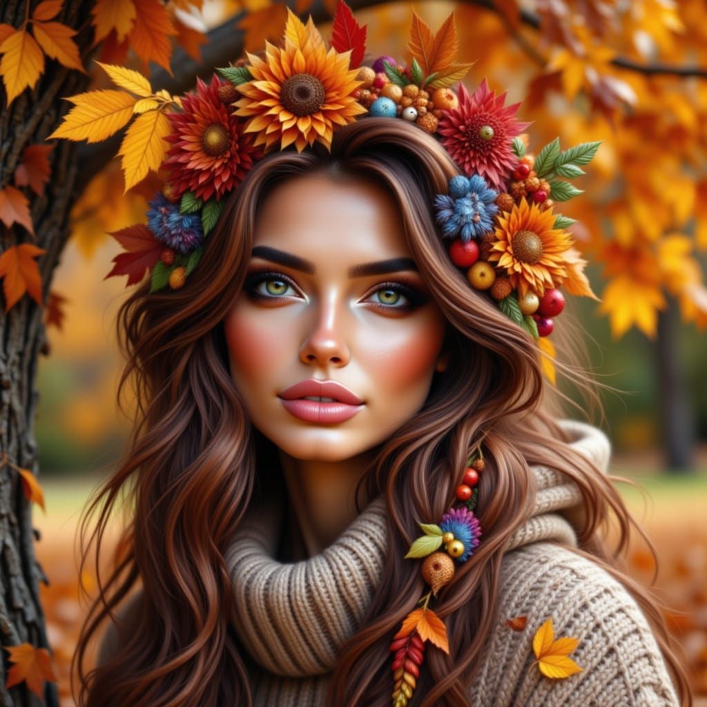 A beautiful brown hair woman wearing natural colours on her ...