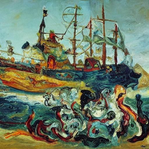 Crystal Ship with Crystal Mice, in Still Life Style