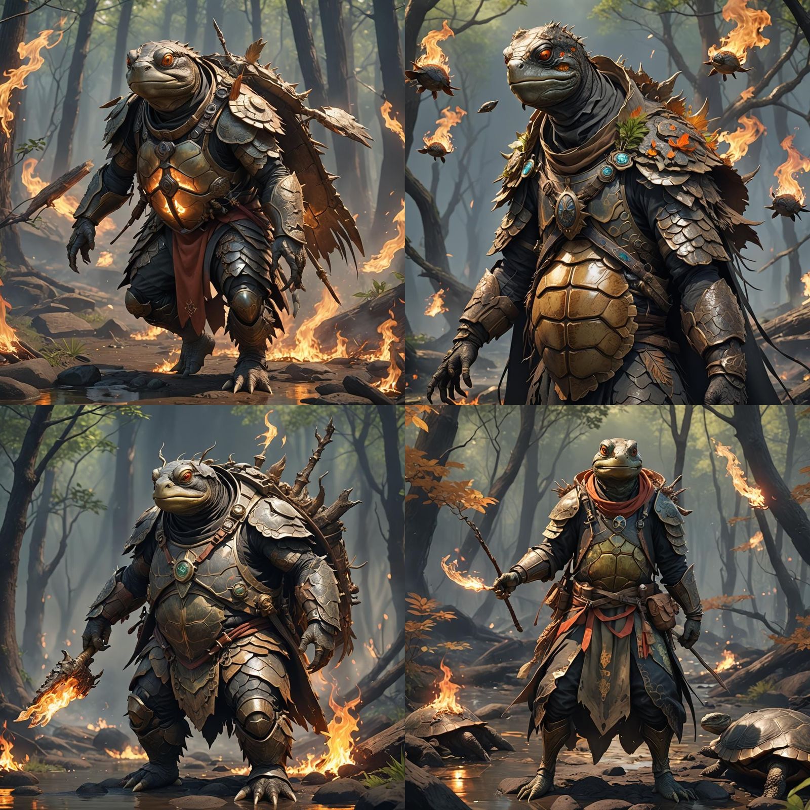 Humanoid Softshell Turtle Wildfire Druid in 3D Anime Art