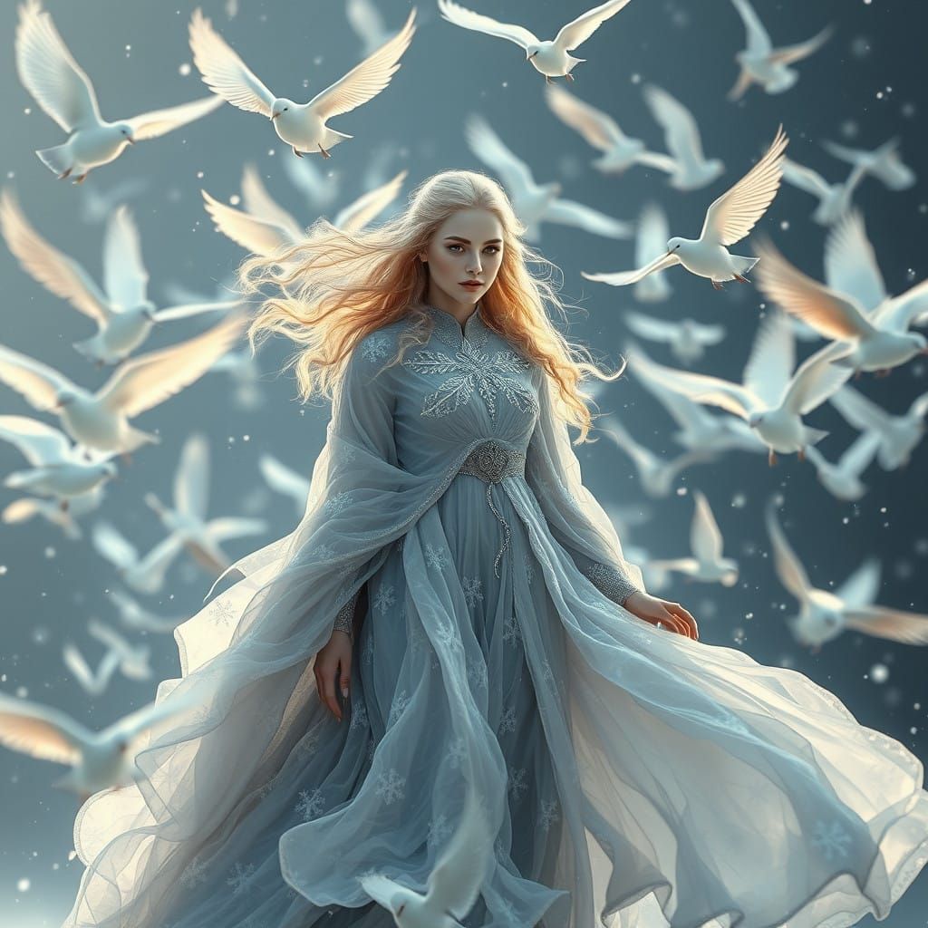 Whimsical Goddess of Nature in a Winter Wonderland