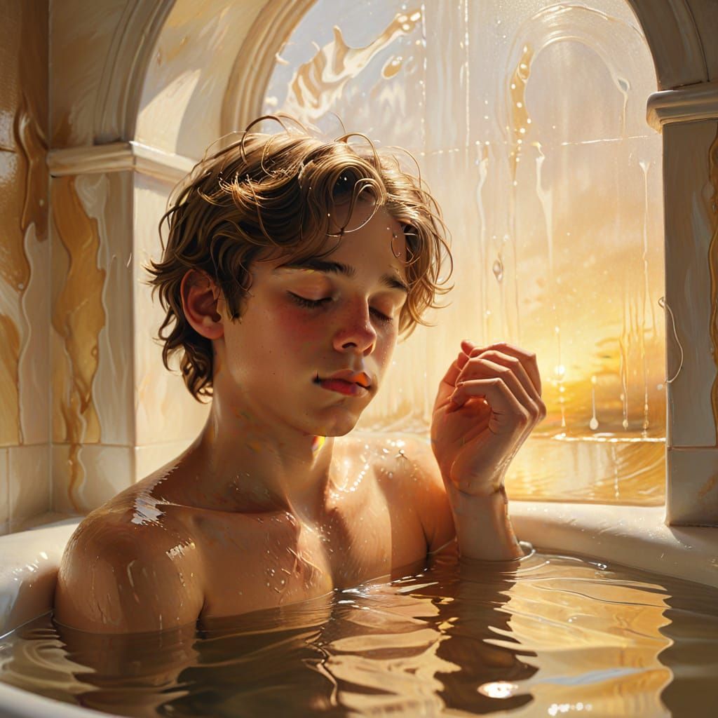 Boy in Bathtub: A Surrealist Oil Painting