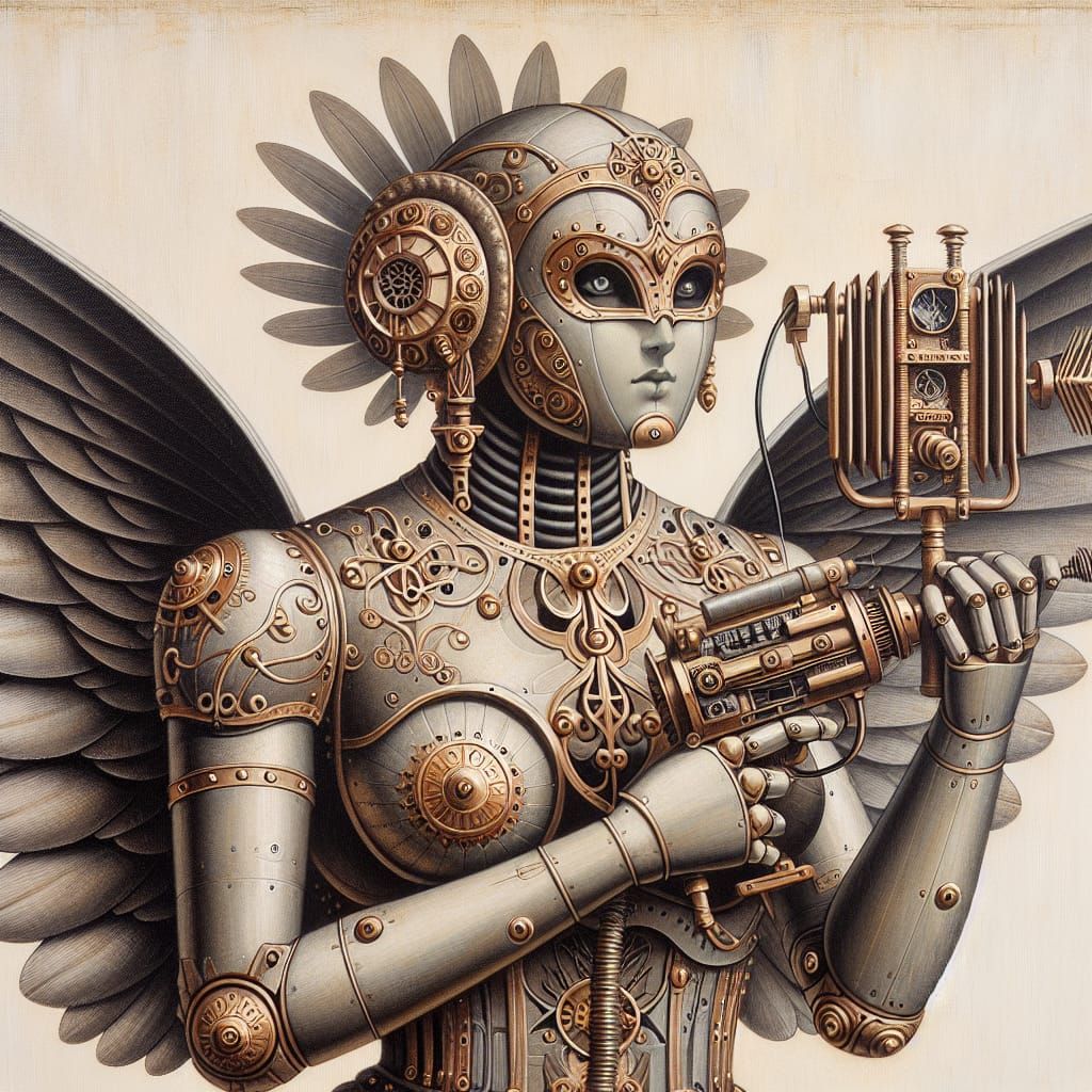 Retrofuturistic Goddess Robot Warrior in Ornate Armor