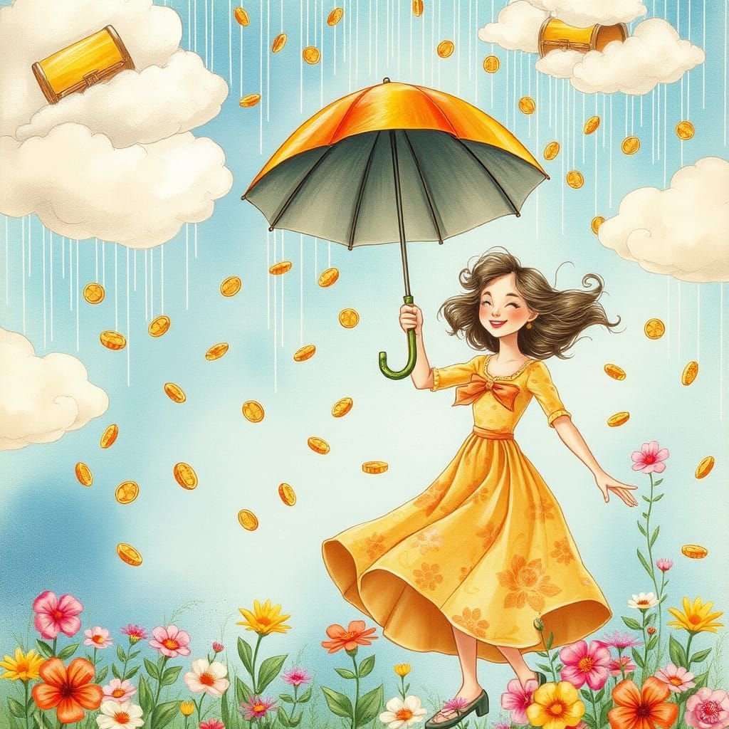 Whimsical Pennies From Heaven in Watercolor Style