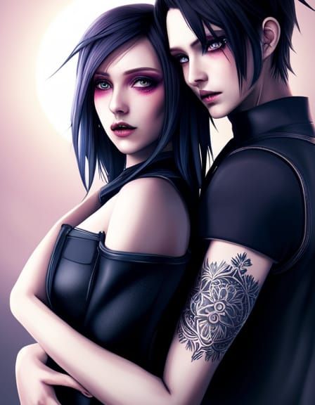 Pastel Goth Lesbian Couple in Detailed 3D Render