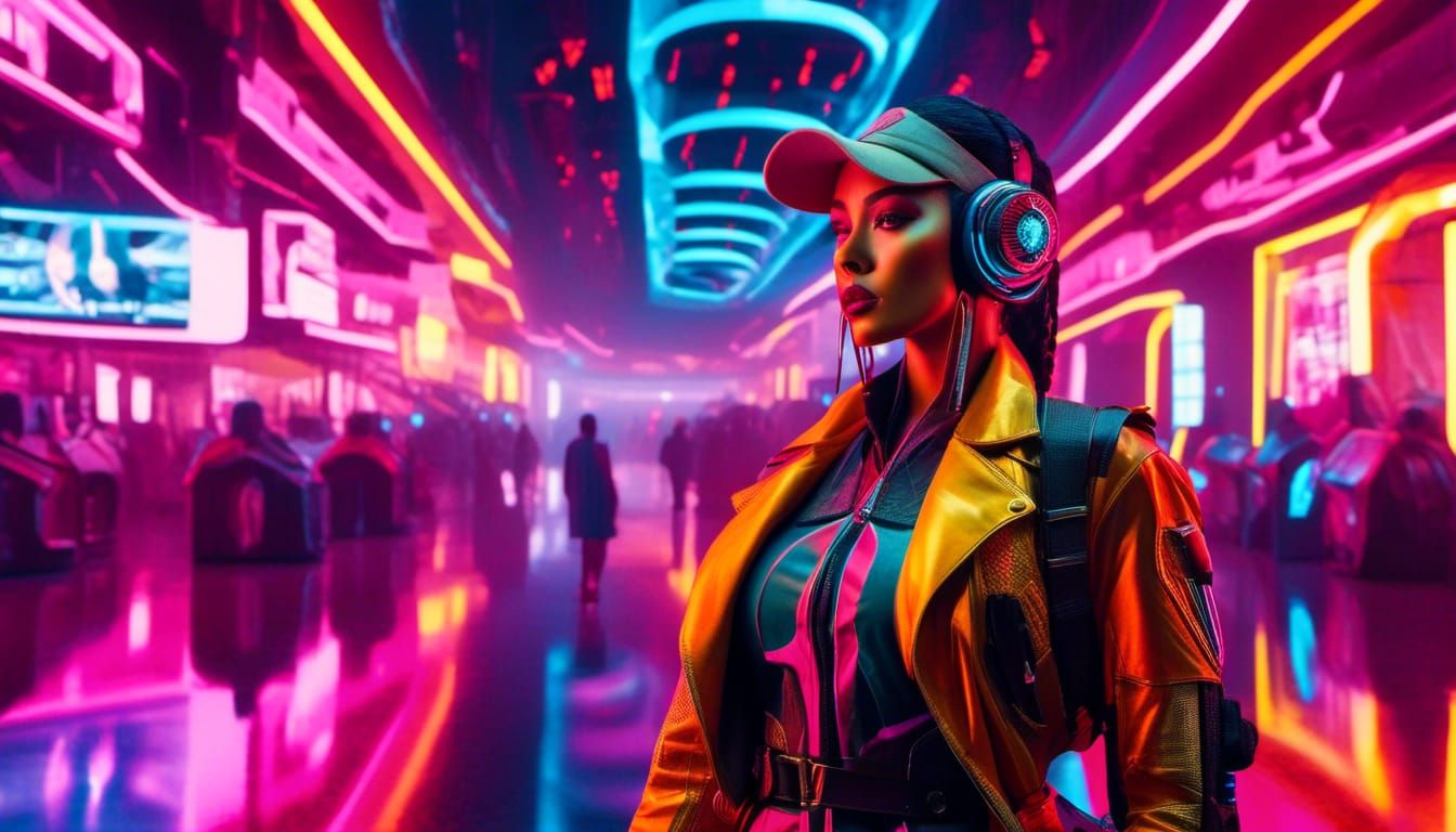 Cyborg Bounty Hunter in a Futuristic City