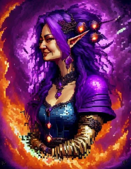 Pixel Art Portrait of Purple-Haired Pixie