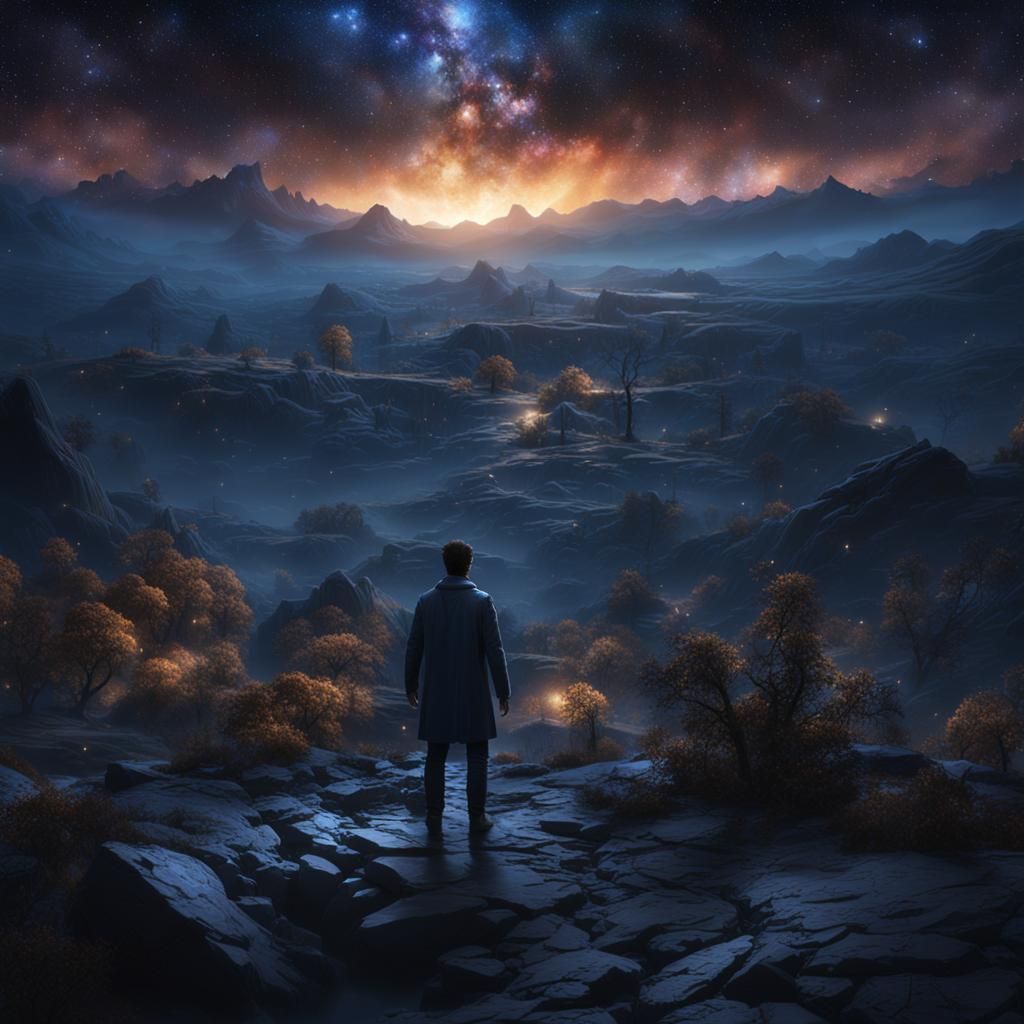 Castiel in Starry Night Sky: Detailed Matte Painting