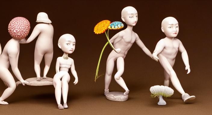 Dancing Bobbleheads in Forest: Detailed 8K Render