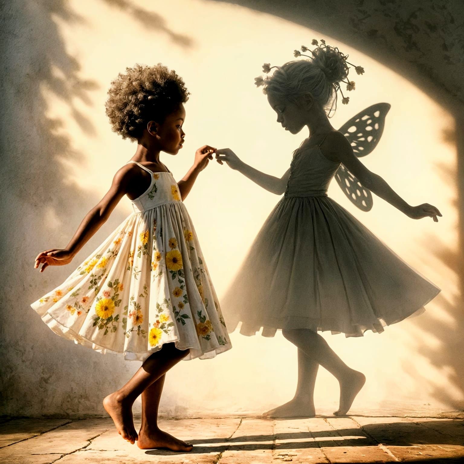 Young Black Girl Dancing in Dreamy Watercolor Style