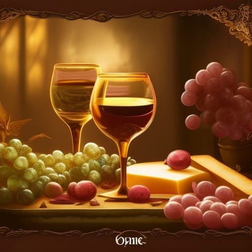 Elegant Red Wine with Cheese and Ham