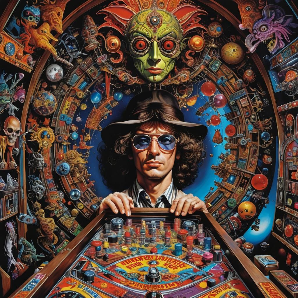 Psychedelic Pinball Wizard in Retro-Futuristic Style