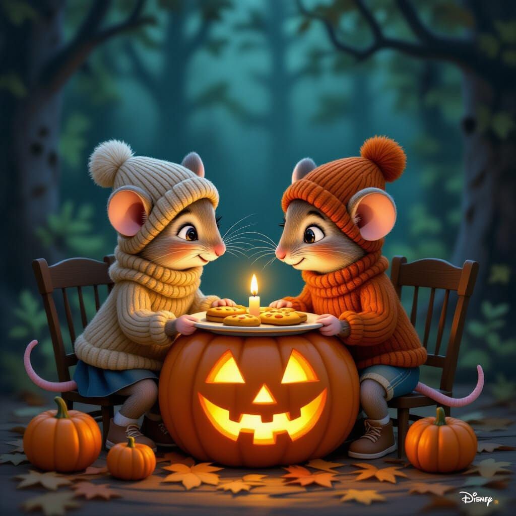 Mice Share Pumpkin Cookies, Volumetric Lighting