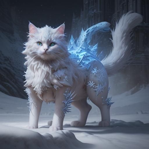 Fantastical Snowflake Cat Digital Painting