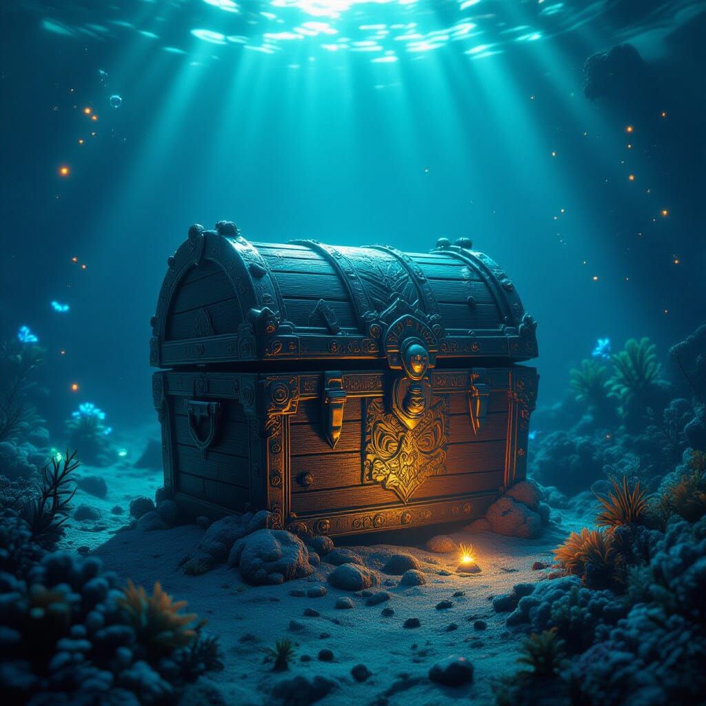 Bioluminescent Treasure Chest on Alien Seabed