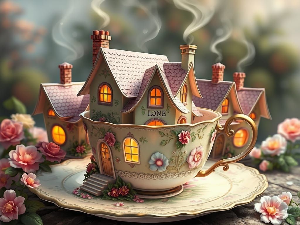 Whimsical Teacup Houses in Delicate Porcelain