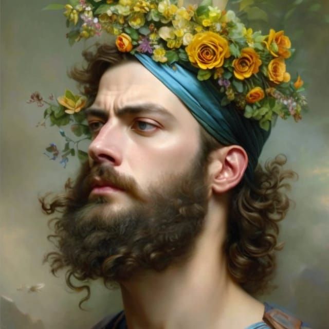 Visionary Nature God Portrait with Intricate Floral Details