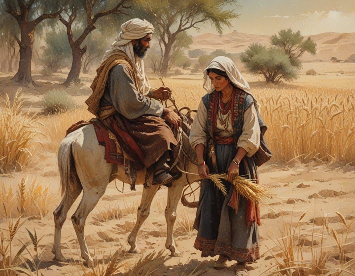 Ancient Moabite Woman Amidst Golden Wheat