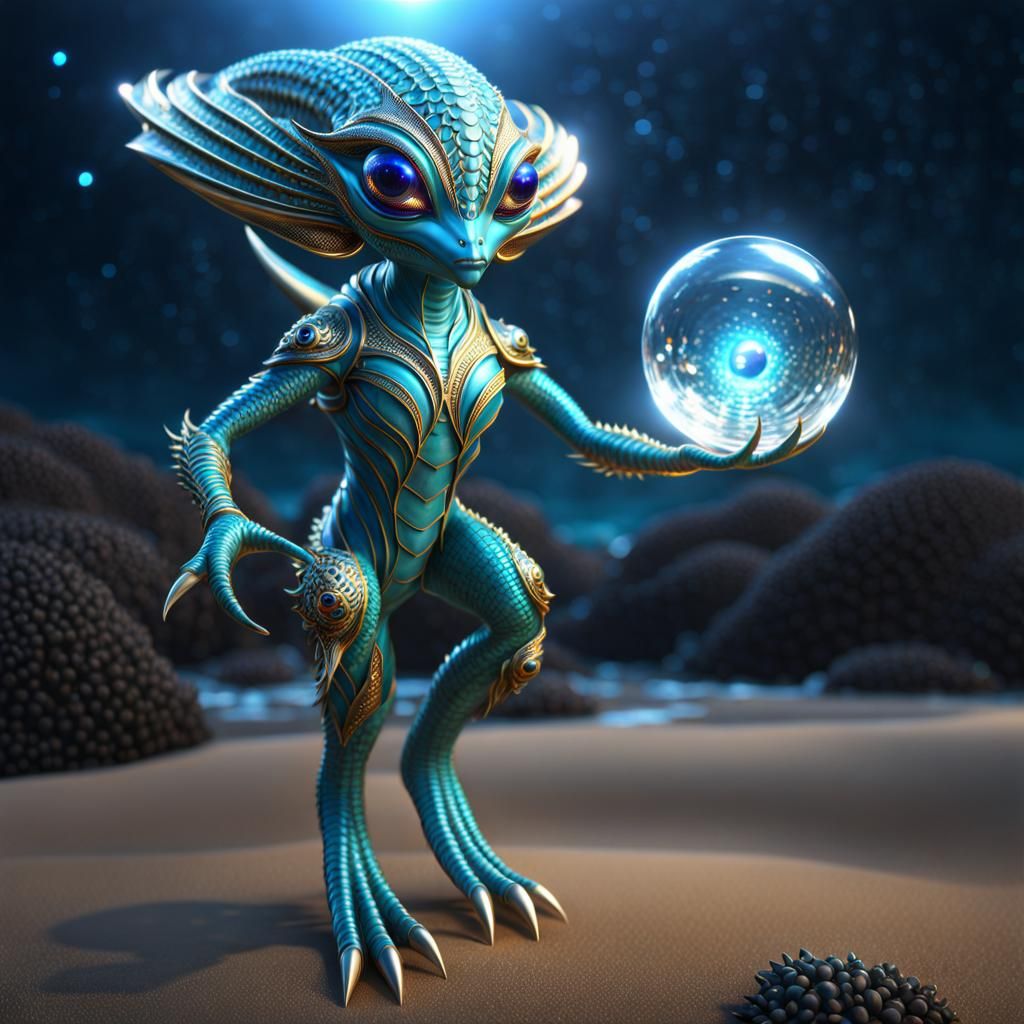 Alien Water Creature on a Cosmic Beach