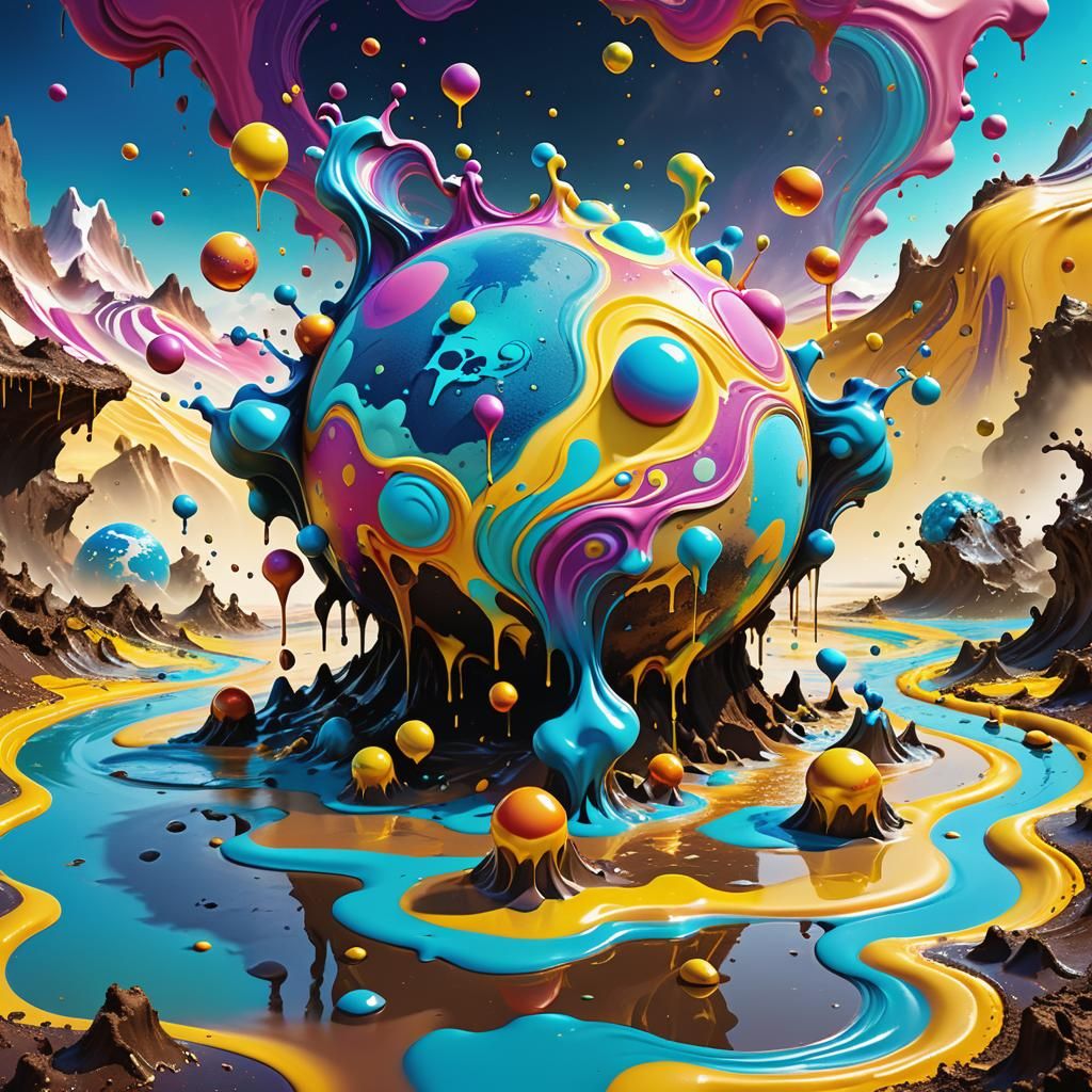 Earth Elementals Dance in Dreamlike Landscape, Digital Art