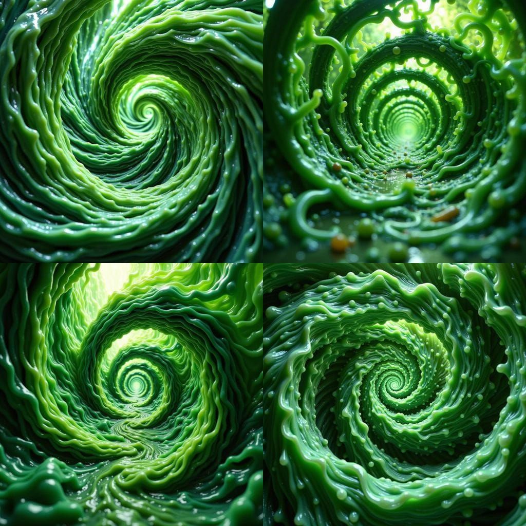 Surreal Green 3D Spirals and Waves