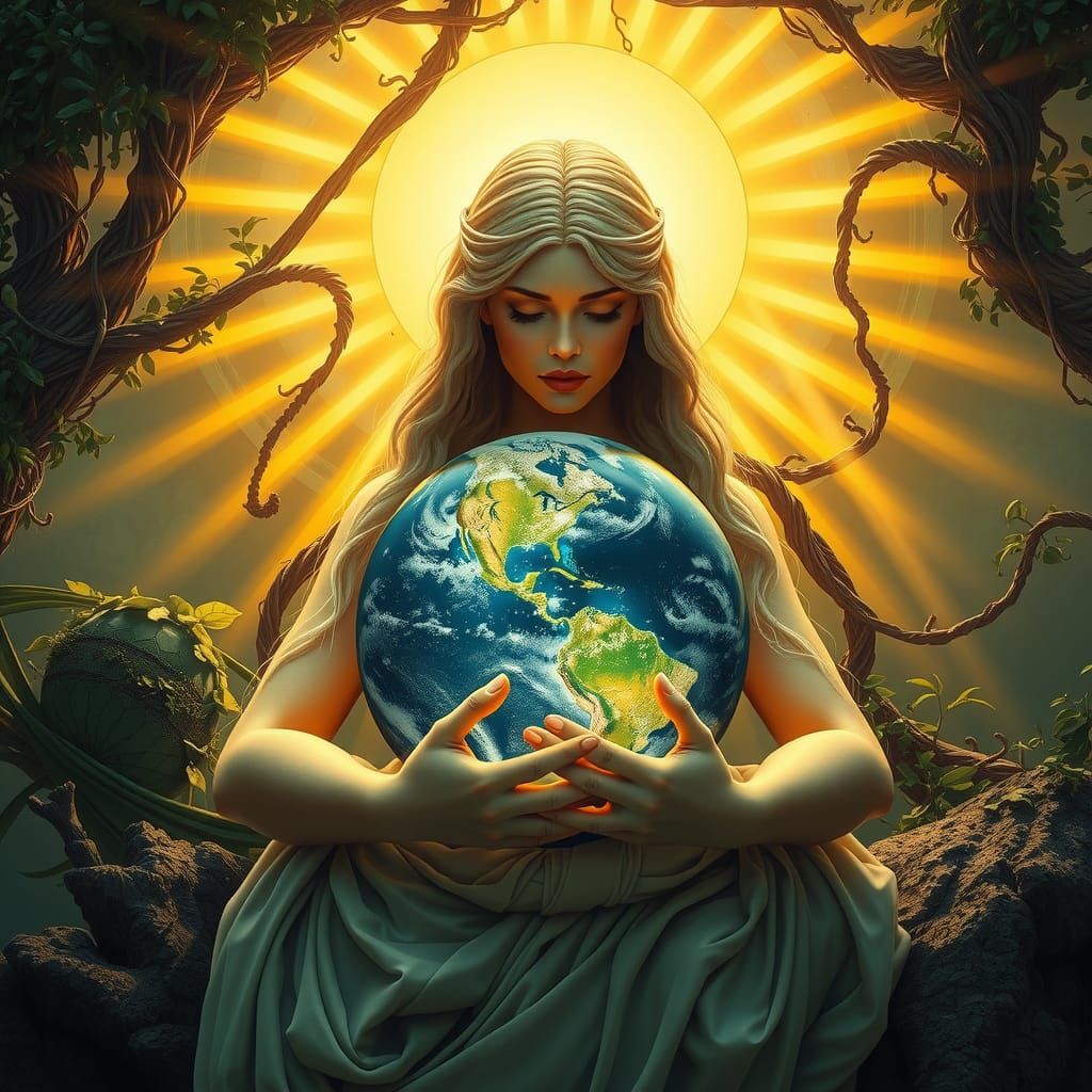 Goddess Embraces Earth with Biomorphic Light