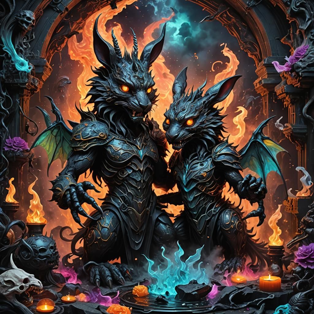 Black Neon Gothic Demon-Fae in a Surreal Reality