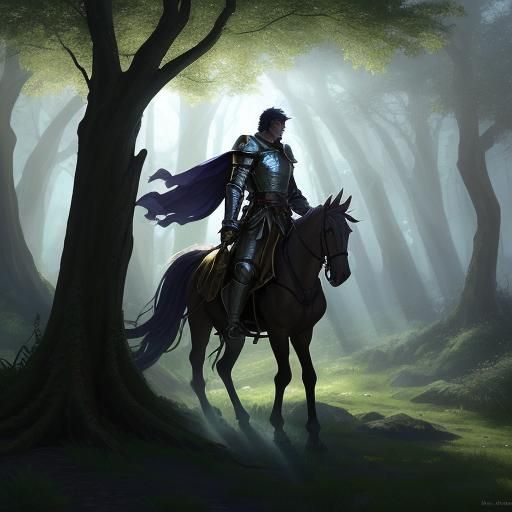 Heroic Knight in Mystical Forest: Anime Fantasy Art