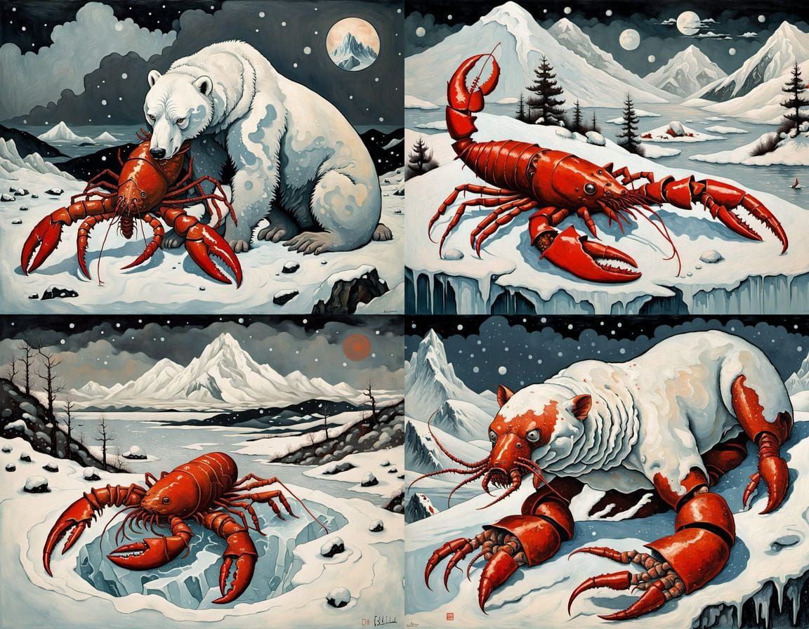 Frozen Lobster Bear Hybrid in Surrealist Oil Painting Style