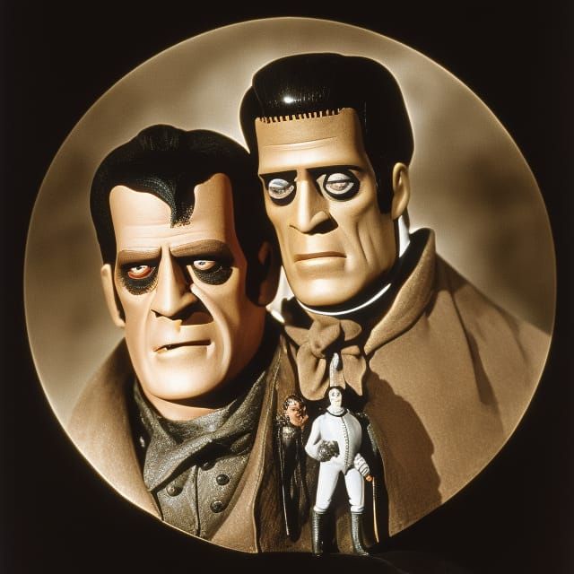 Frankenstein and Herman Munster in Film Noir Style
