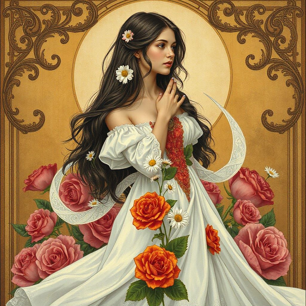 Floral Woman in Art Nouveau Style