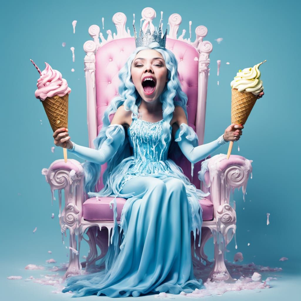 Ice Queen on Icicle Throne Sucking Ice Cream