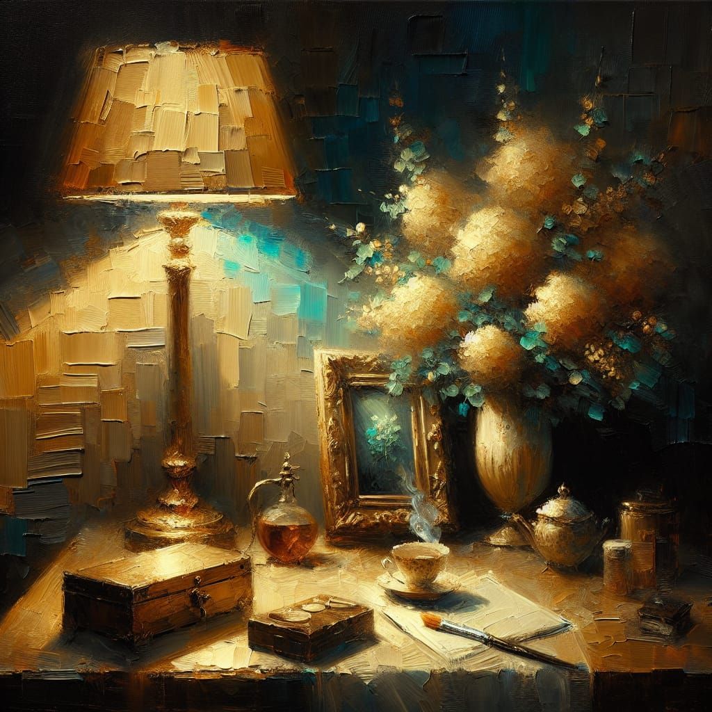 Nightstand Still Life with Impasto Painting Technique