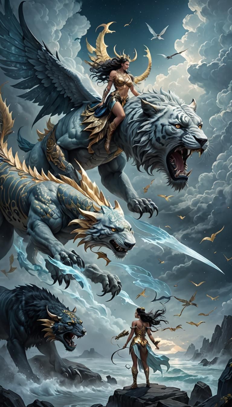 Ethereal Fantasy Chimera Woman in Pastel Colors