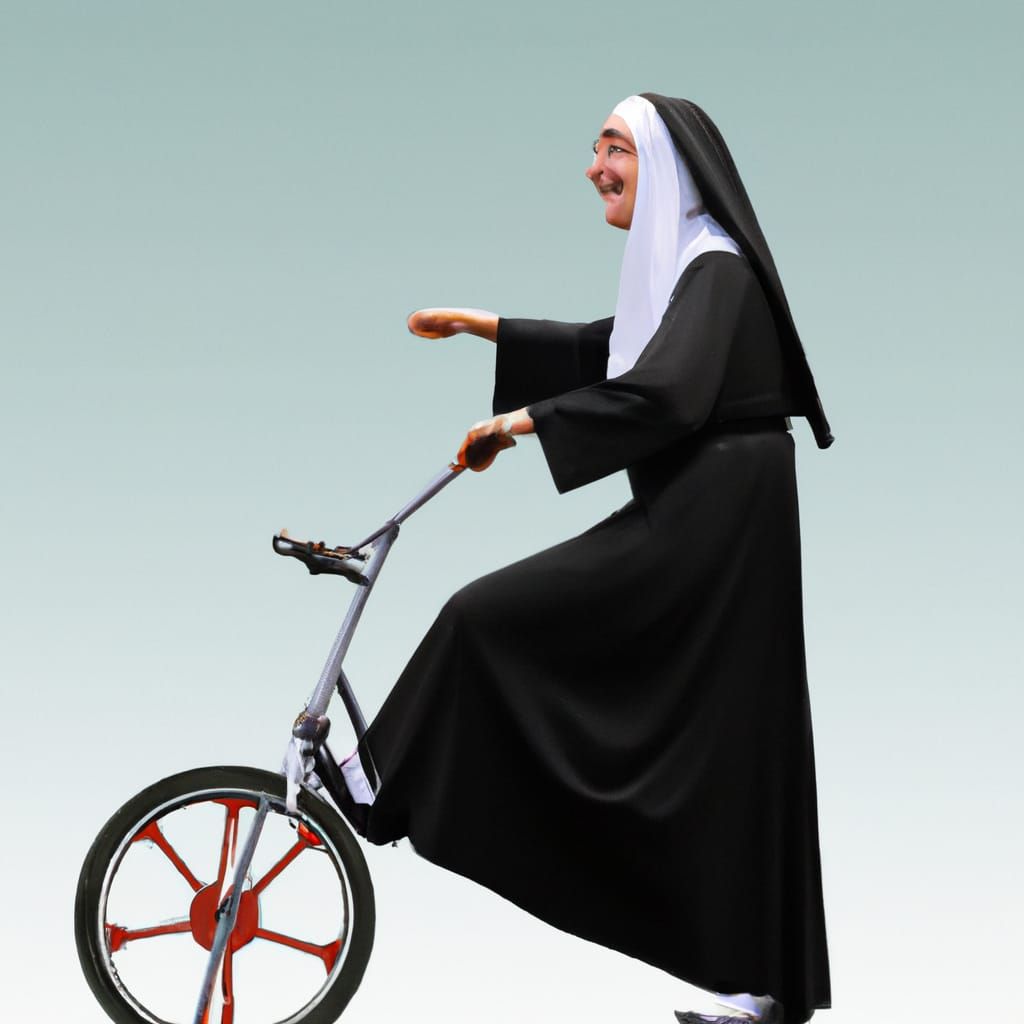 Nun on Unicycle: Digital Art Surrealism