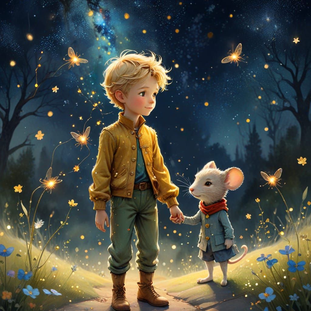 The Little Prince and Mouse: Whimsical Fantasy Art
