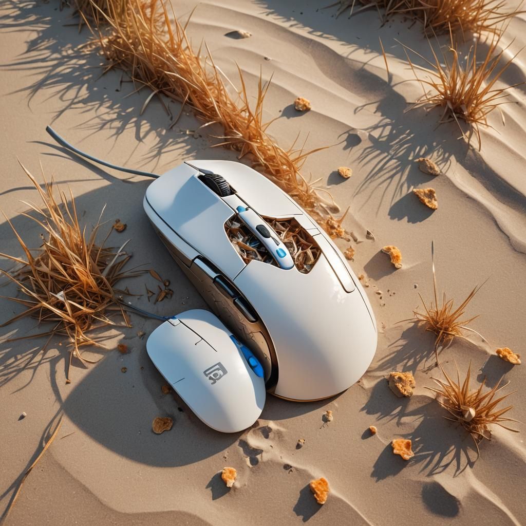 Giant Computer Mouse on Dreamlike Beach