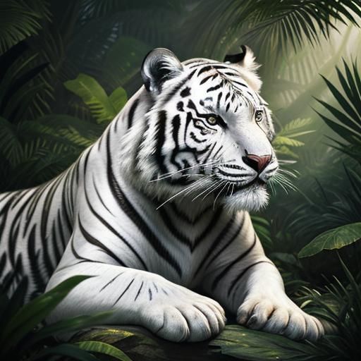 White Tiger and Cub in Jungle: Hyperrealistic Splash Art