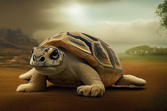 Hare and Tortoise in Epic Digital Painting