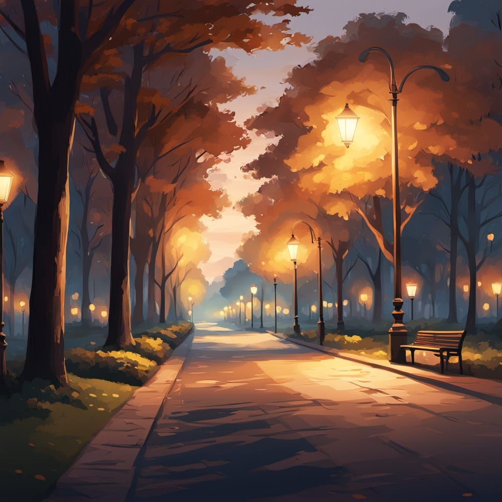 Park Street Lamps Illuminate Evening Scene