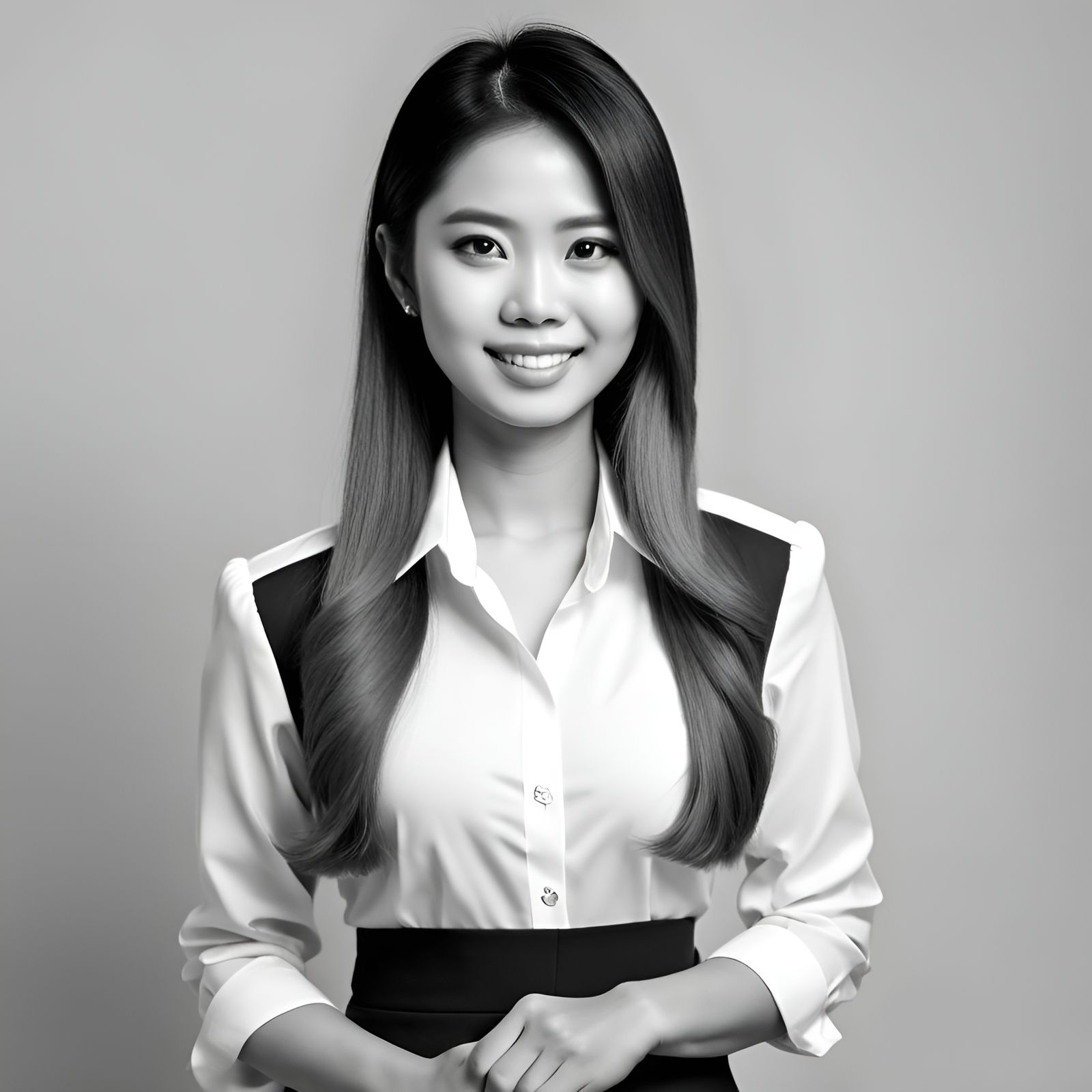 Professional Thai Woman Avatar in Digital Black and White