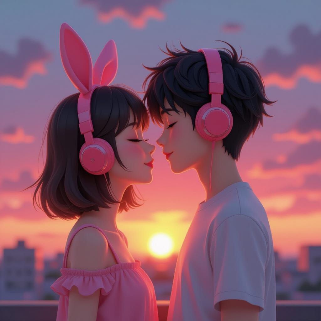 Sunset Kiss: Anime-Style 3D Render