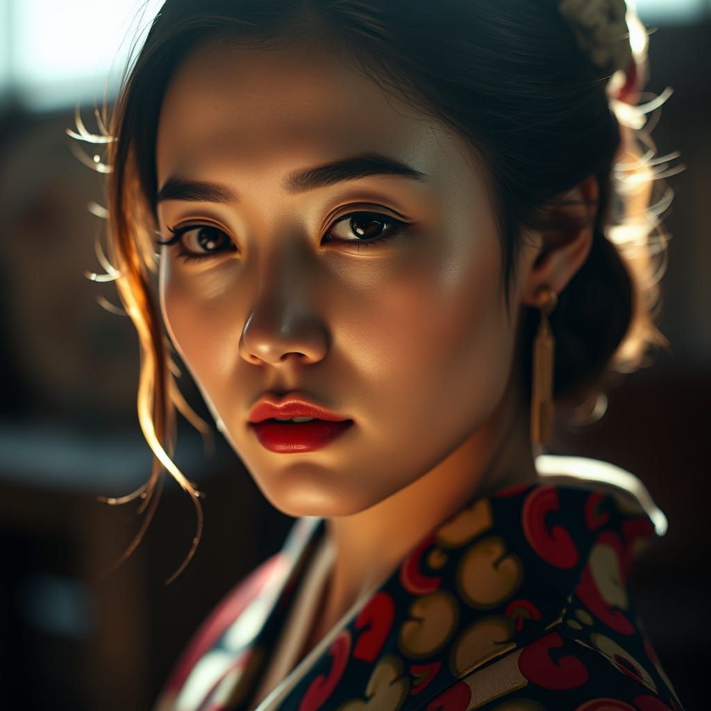 Exquisite Kimono Portrait in Warm, Ambient Light