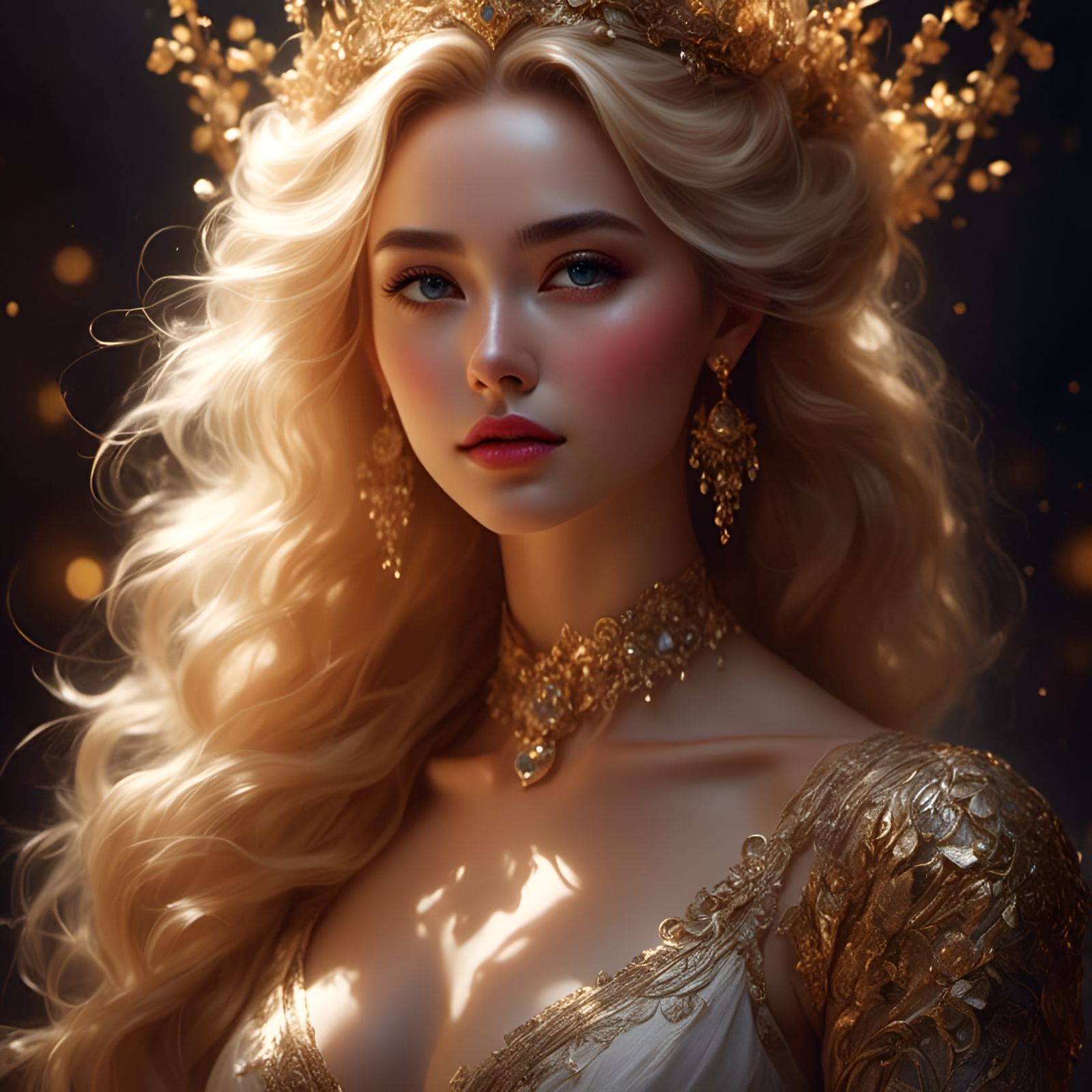 Beautiful Blonde Woman Portrait in Animation Style
