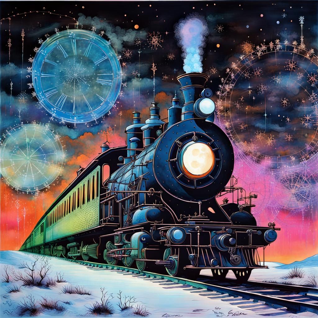 Steampunk Train Rides a UV Cosmos