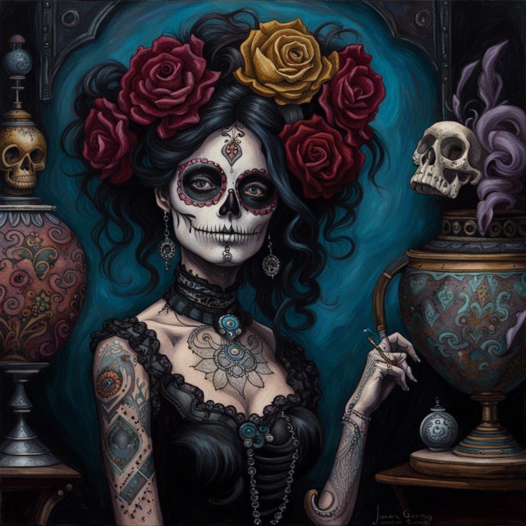Gothic Sugar Skull in Romantic Victorian Style