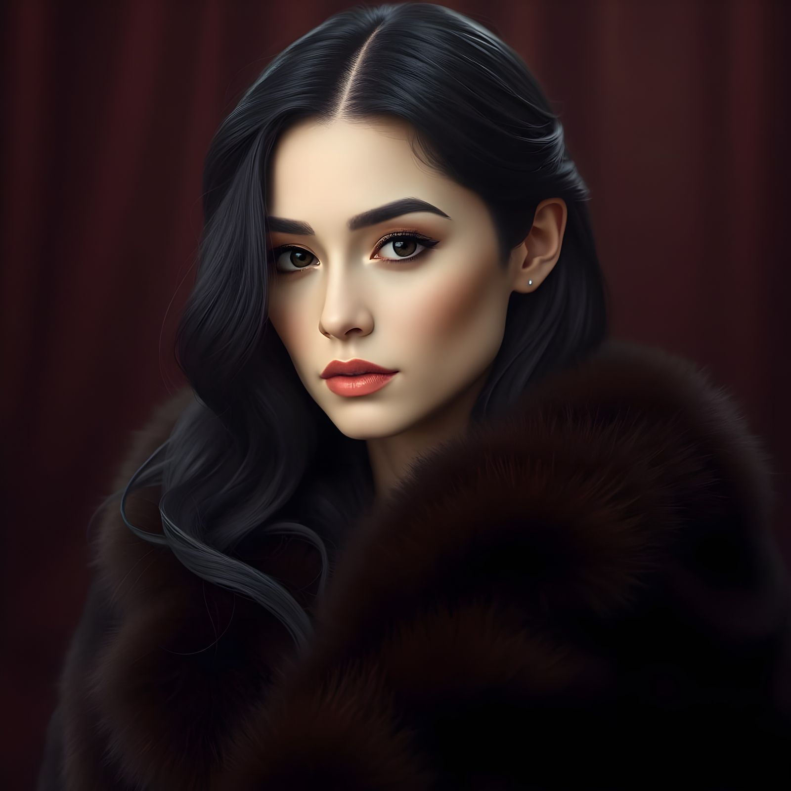 Elegant Regal Woman in Luxurious Fur Wrap
