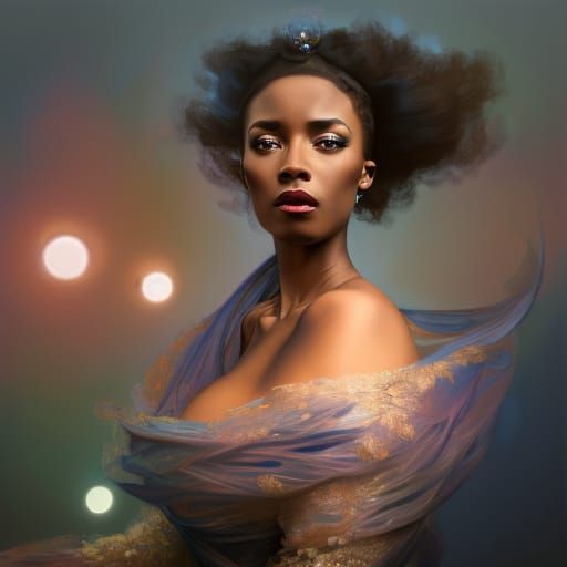 Black Model in Blue Velvet Couture Gown