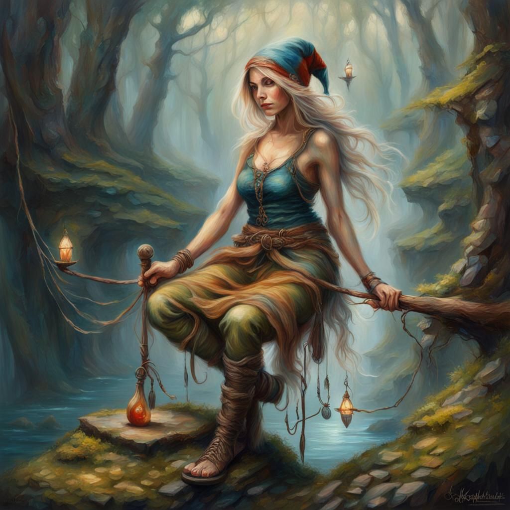 Fantasy Gnome Painting Her Body
